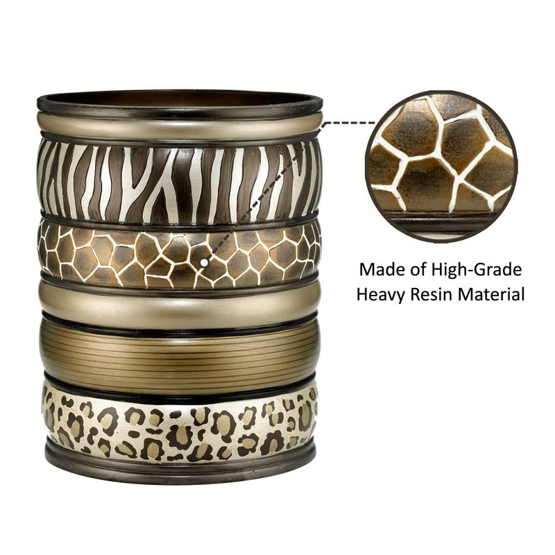 Popular Bath Safari Stripes Modern Bath Accessories Waste Basket Modern Classic Contemporary Decorative Beautiful Designs Bathroom Decor Set for Home Luxury Bathroom, Chocolate - Image 2